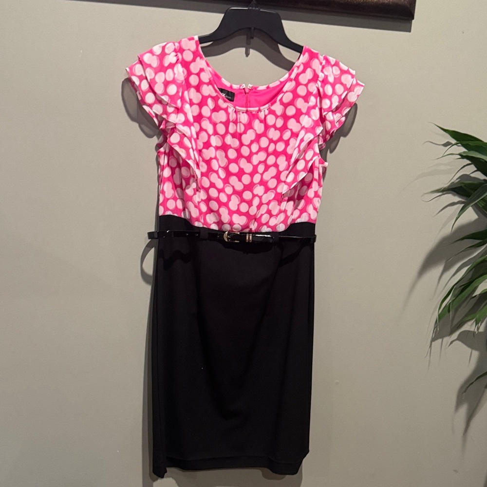 🌸Women Pink and Black Polka Dot Midi Dress